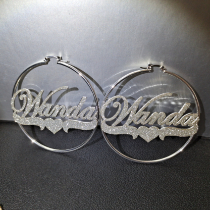Bling Bling Hoop Earrings with Heart Personalized Gold Plated Name Earrings