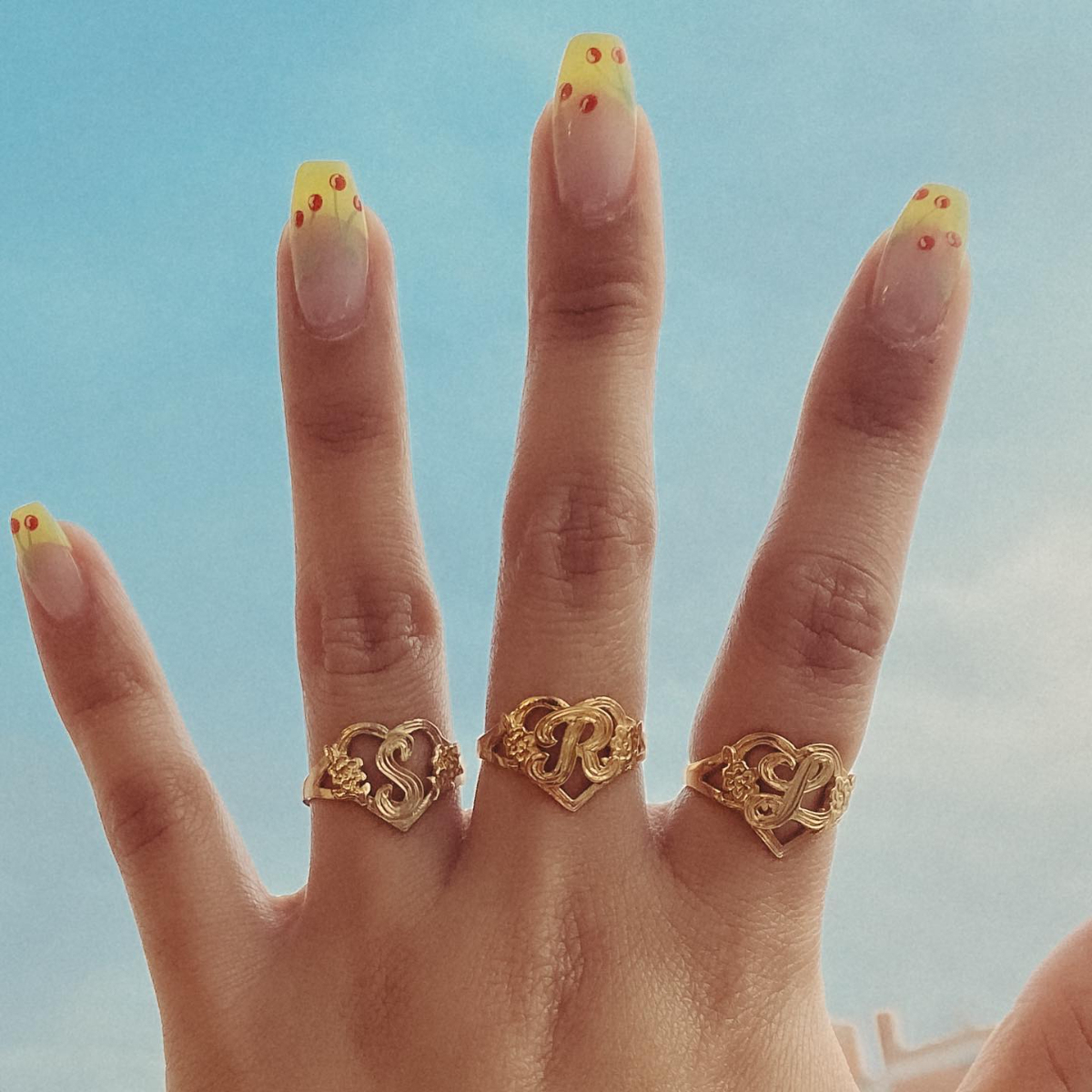 Personalized Flower Heart Initial Letter Ring Custom Ring