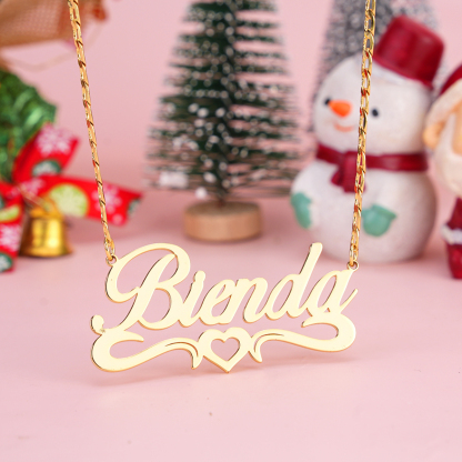 Hollow Heart Name Necklace Personalized Custom Gold Plated Women Gift