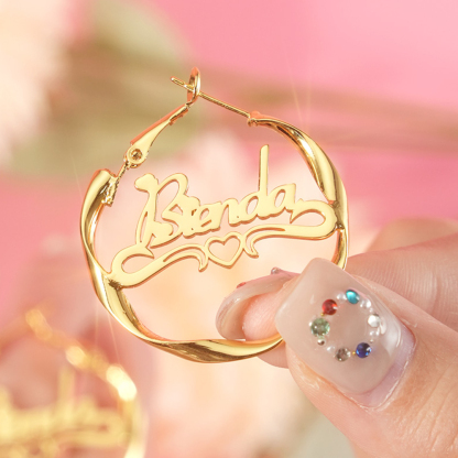 30mm Personalized Custom Heart Mini Nameplate Twist Hoop Earrings