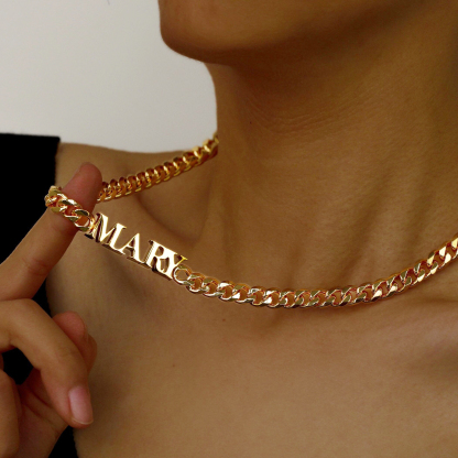 Cuban Chain Bold Letter Personalized Custom Vintage Necklace
