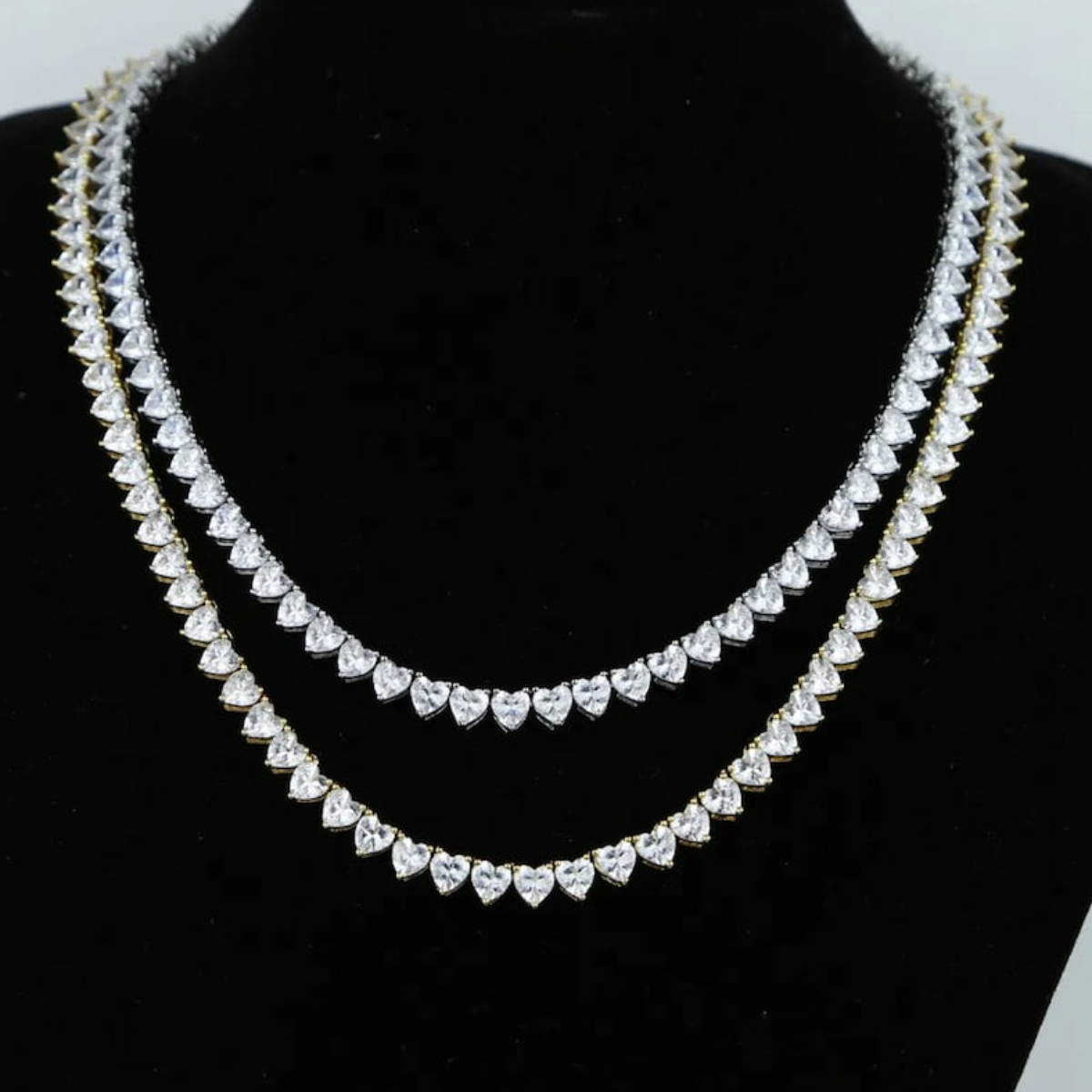 Iced Out Diamond Bling Heart Tennis Chain Necklace for Women Men
