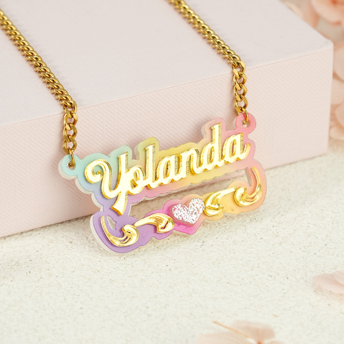 Personalized Colorful Heart Acrylic Jewelry Set Custom Name Necklace Bamboo Earrings