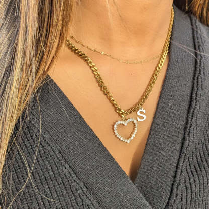 Cuban Chain Heart Pendant Custom Initial Necklace