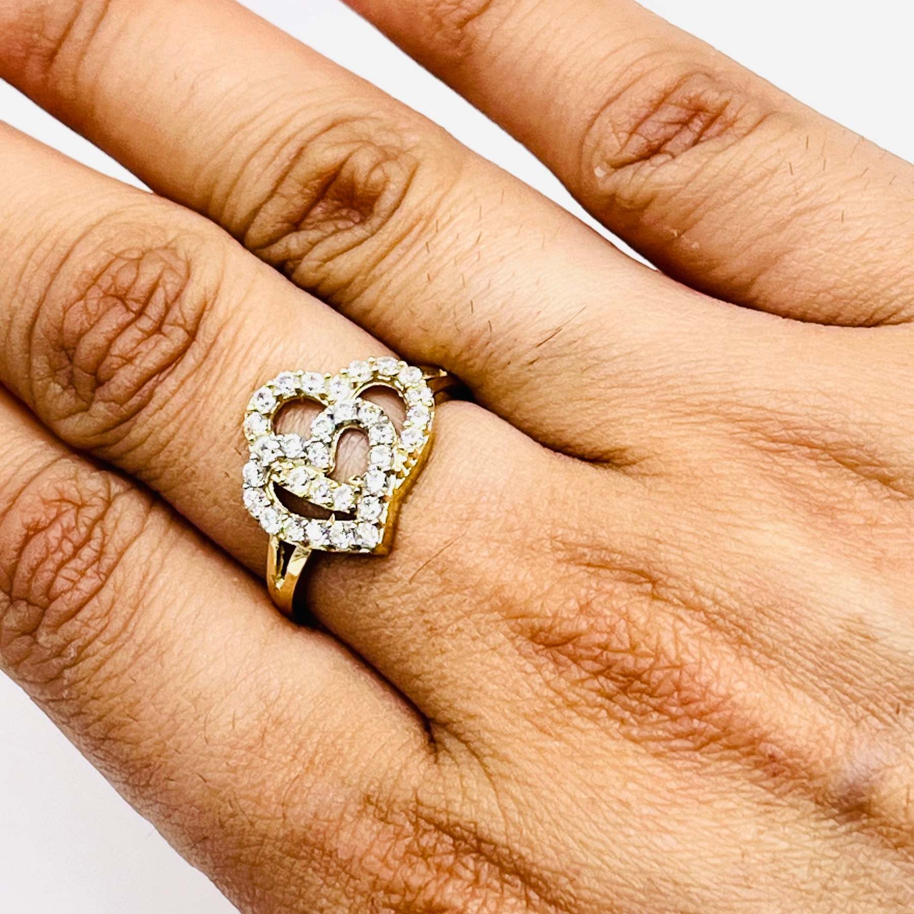 Gold Linked Heart Ring with CZ