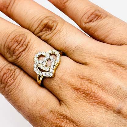 Gold Linked Heart Ring with CZ