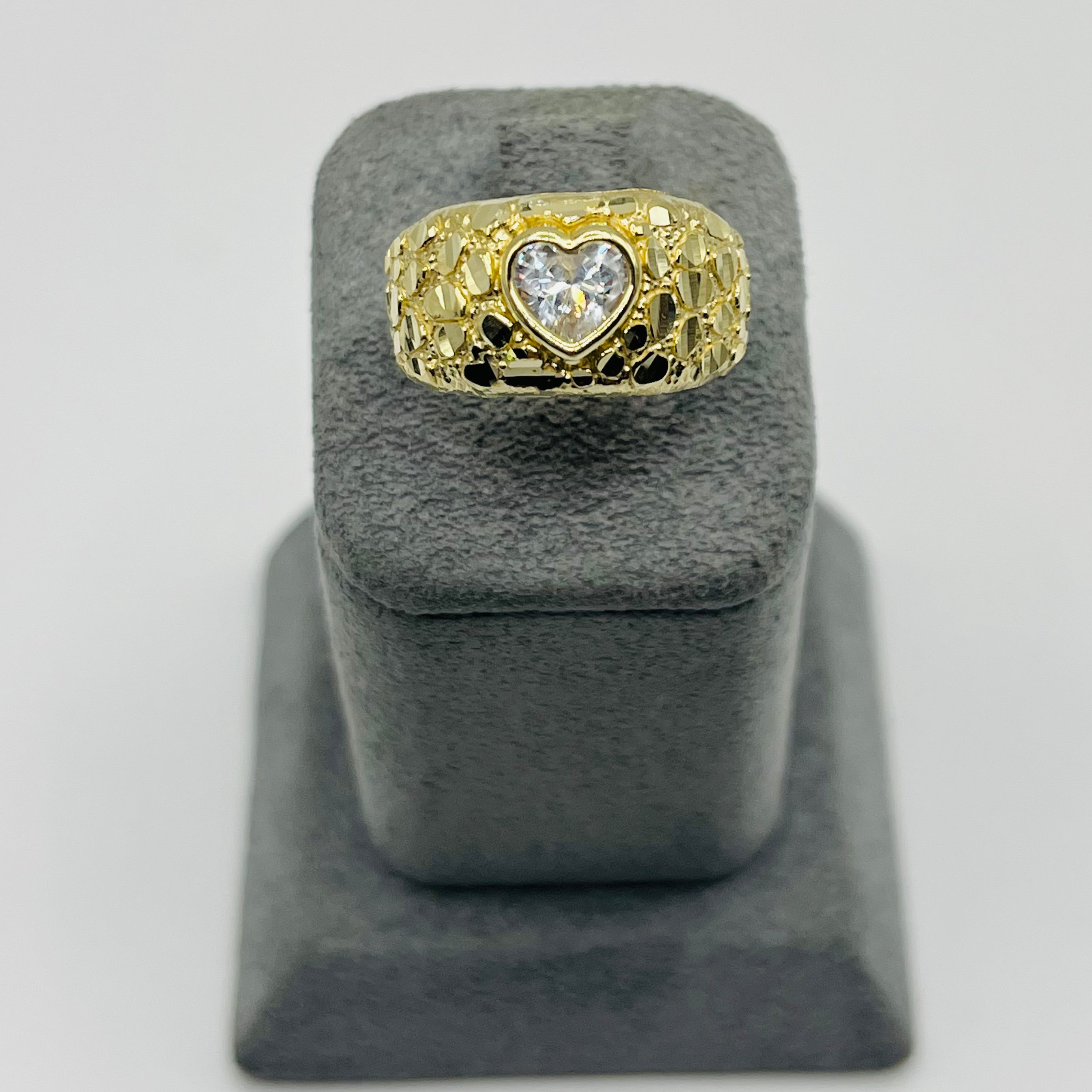 Gold Nugget Cz Heart Ring