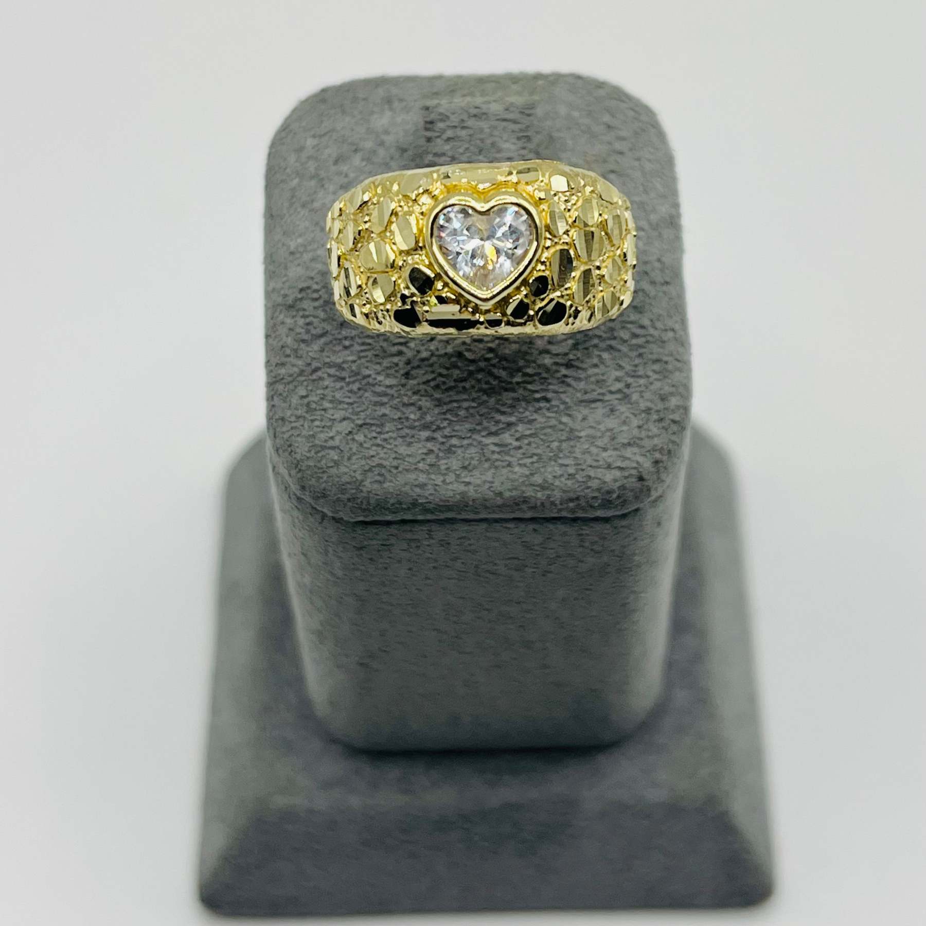 Gold Nugget Cz Heart Ring