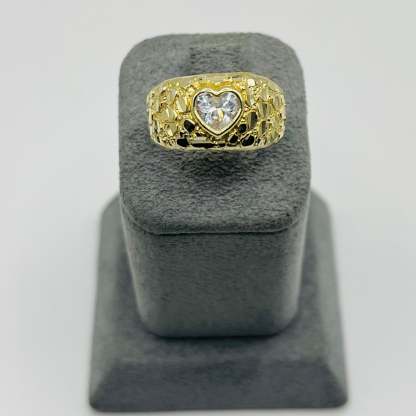 Gold Nugget Cz Heart Ring