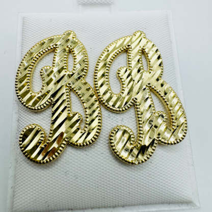 Nugget Diamond Cut Cursive Initial Earrings Personalized Initial Stud Earrings