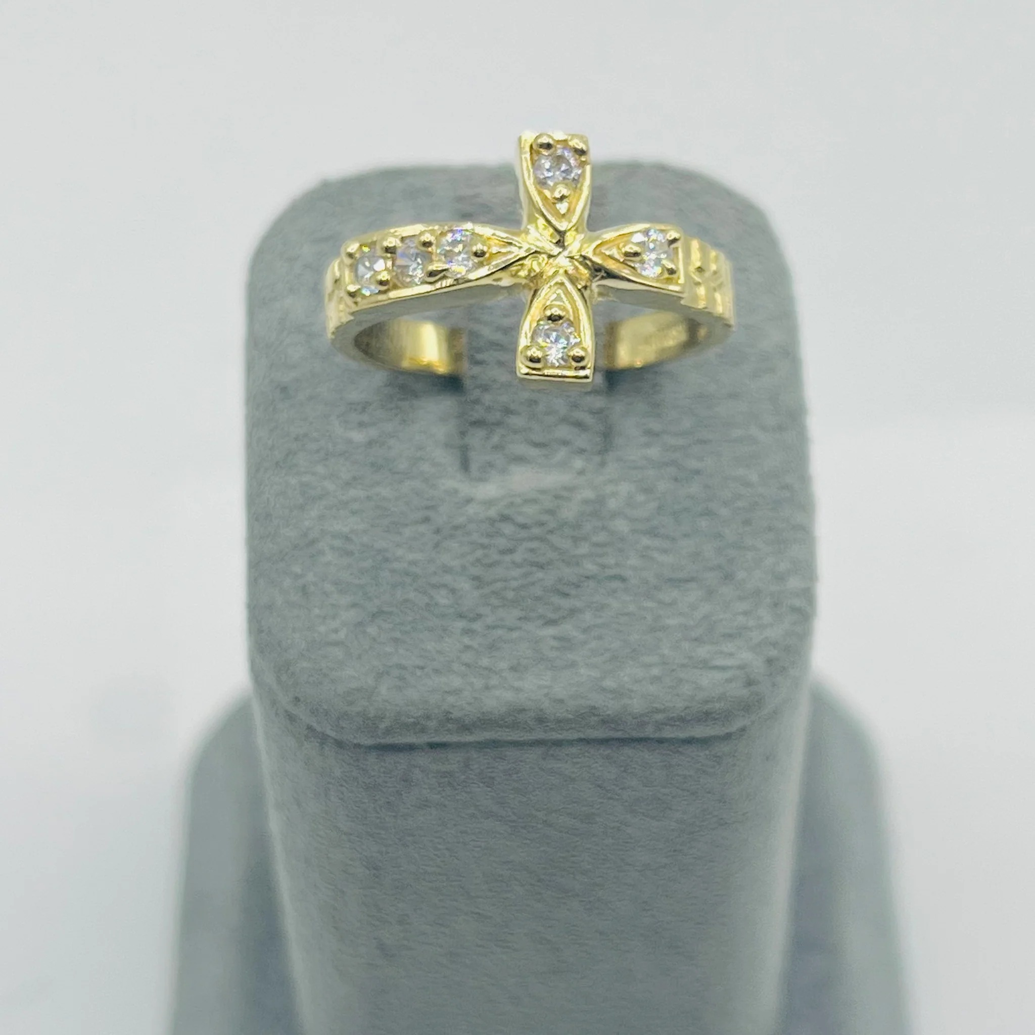 Gold plated Sideways Cz Cross Ring