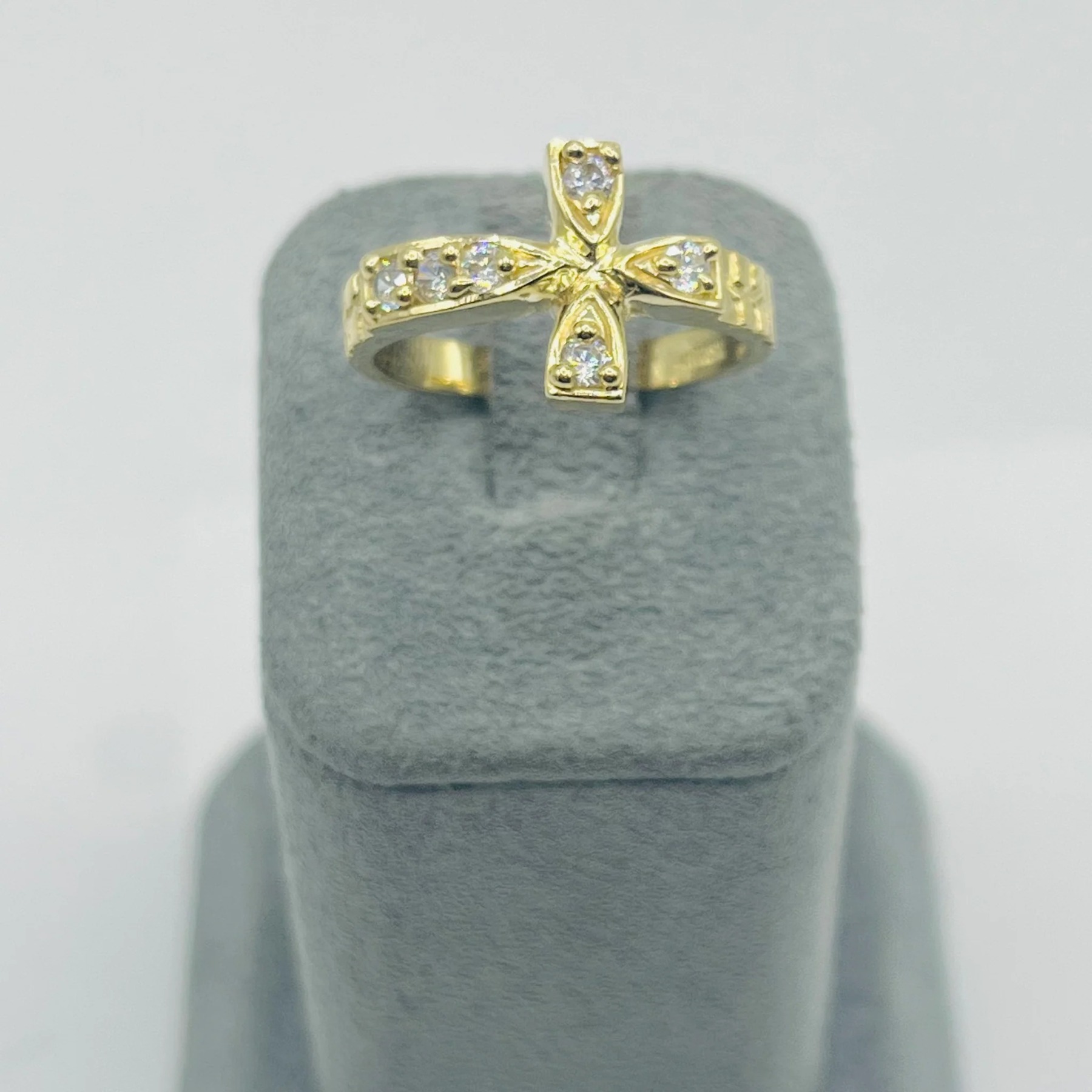 Gold plated Sideways Cz Cross Ring