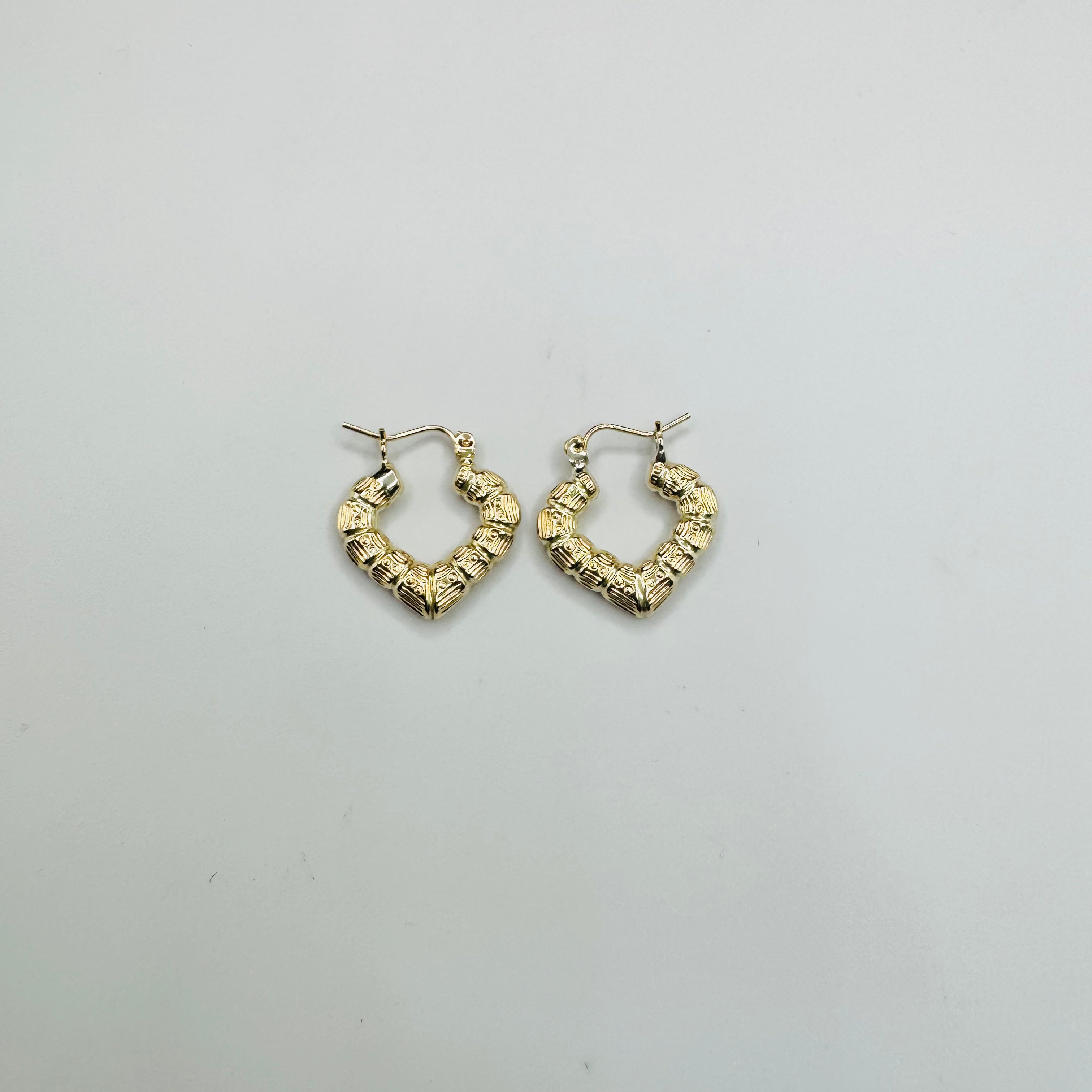 Gold Bamboo Heart Hoop Earrings