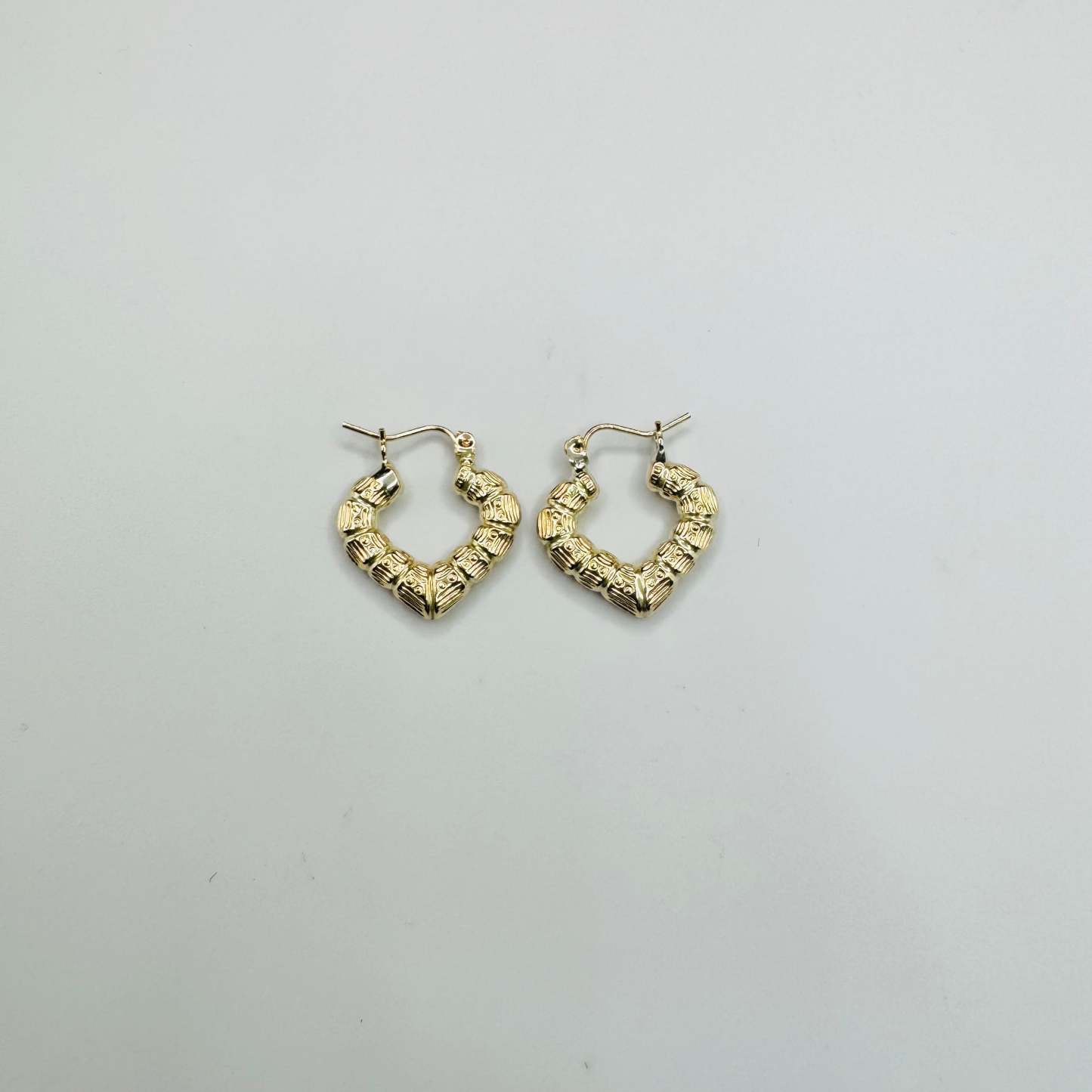 Gold Bamboo Heart Hoop Earrings