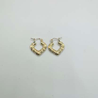 Gold Bamboo Heart Hoop Earrings