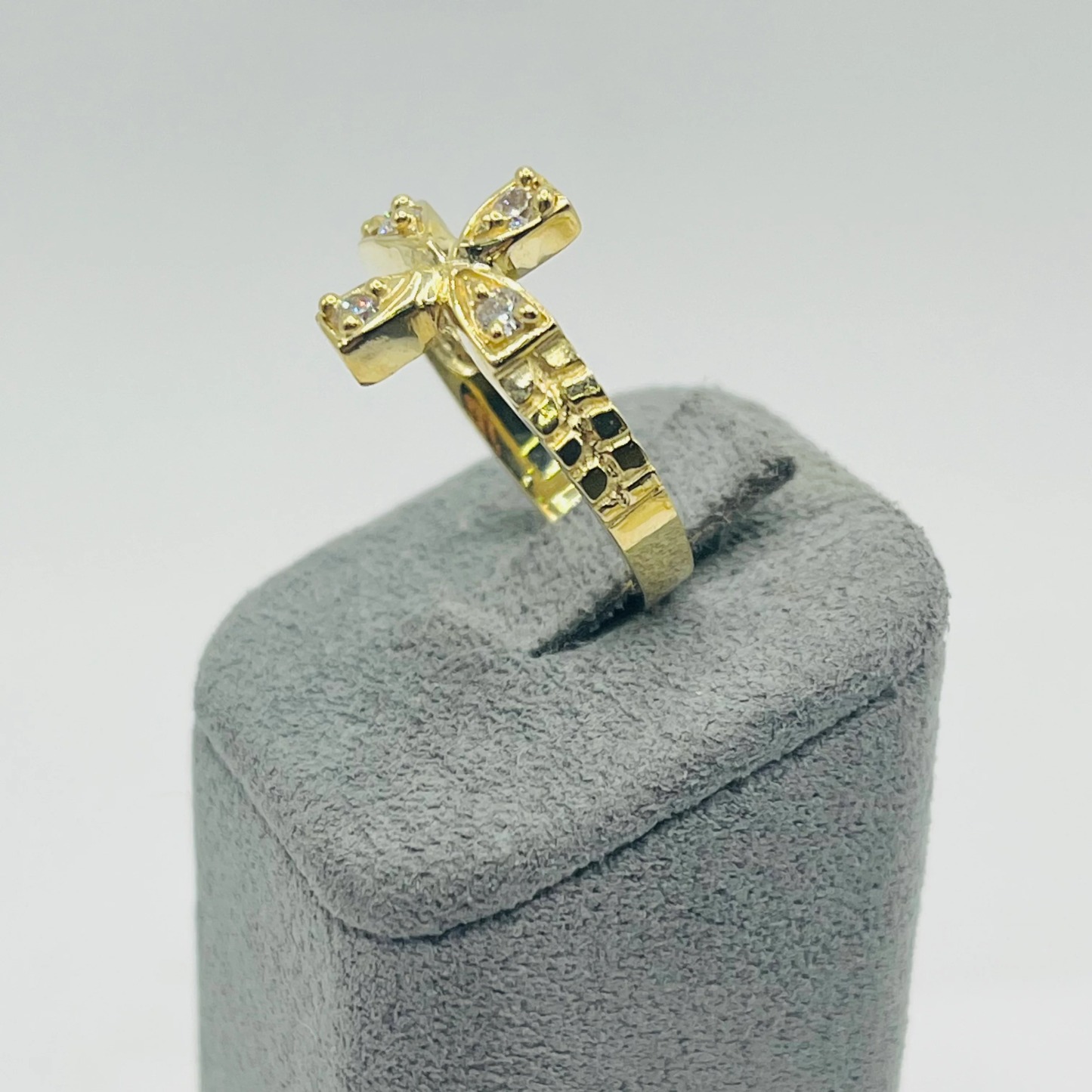 Gold plated Sideways Cz Cross Ring