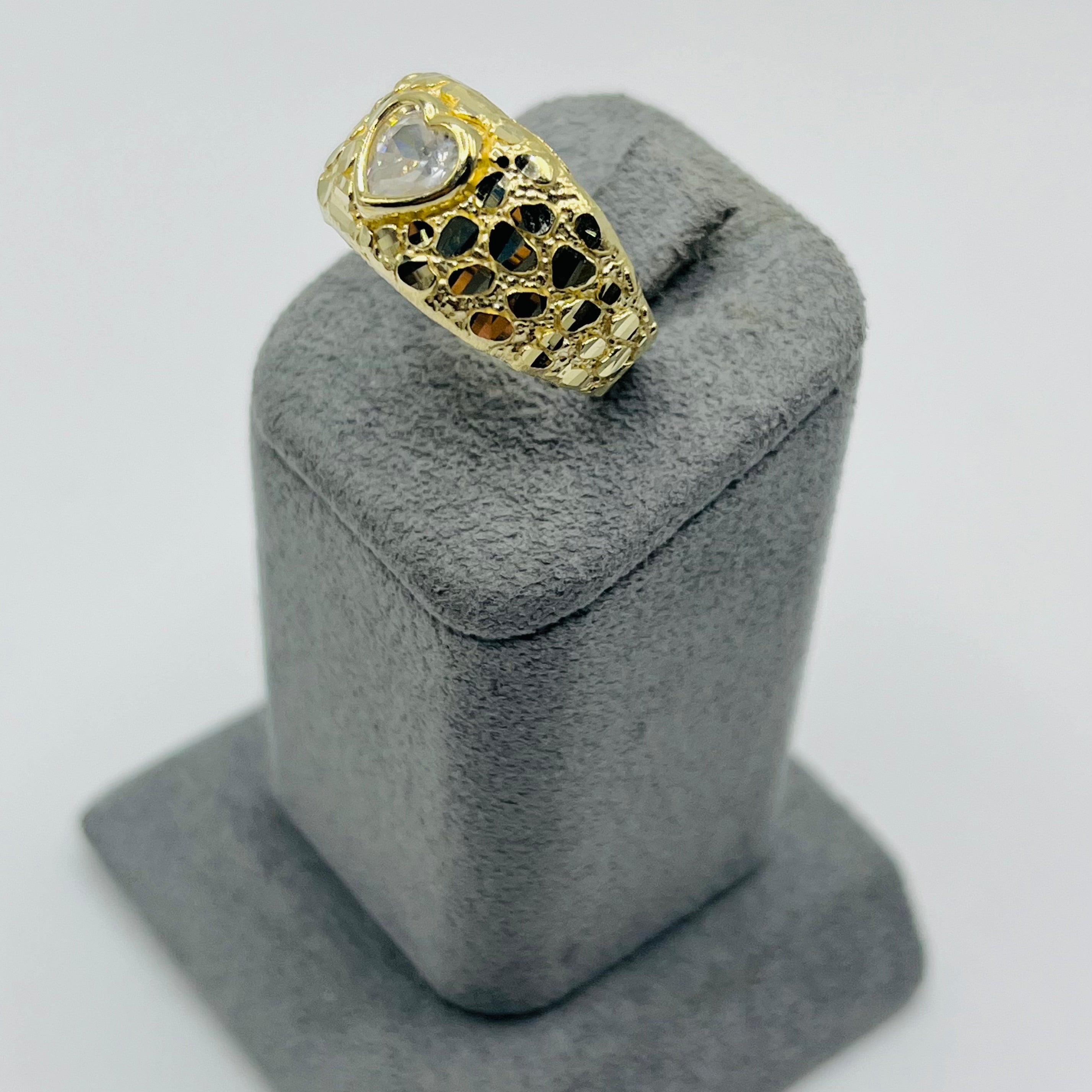 Gold Nugget Cz Heart Ring