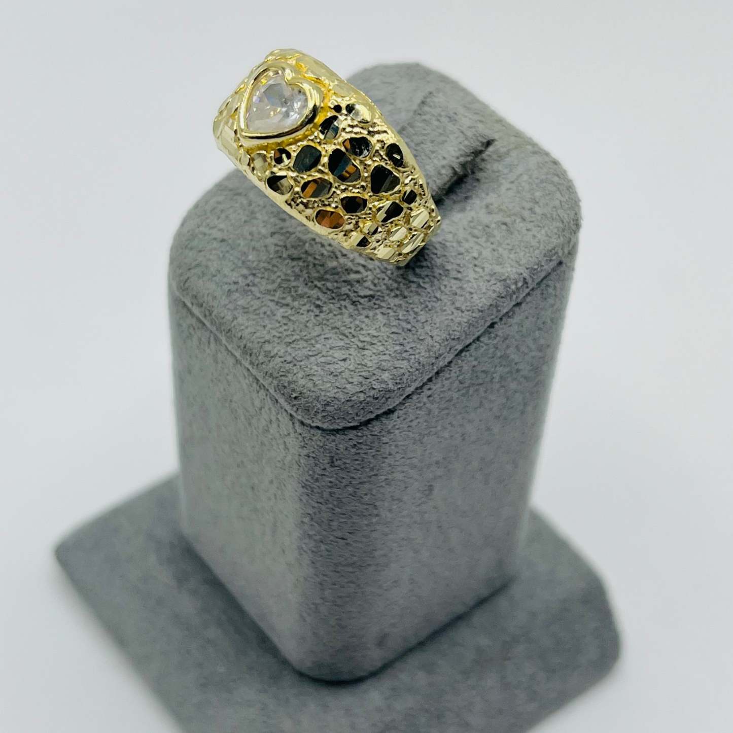 Gold Nugget Cz Heart Ring
