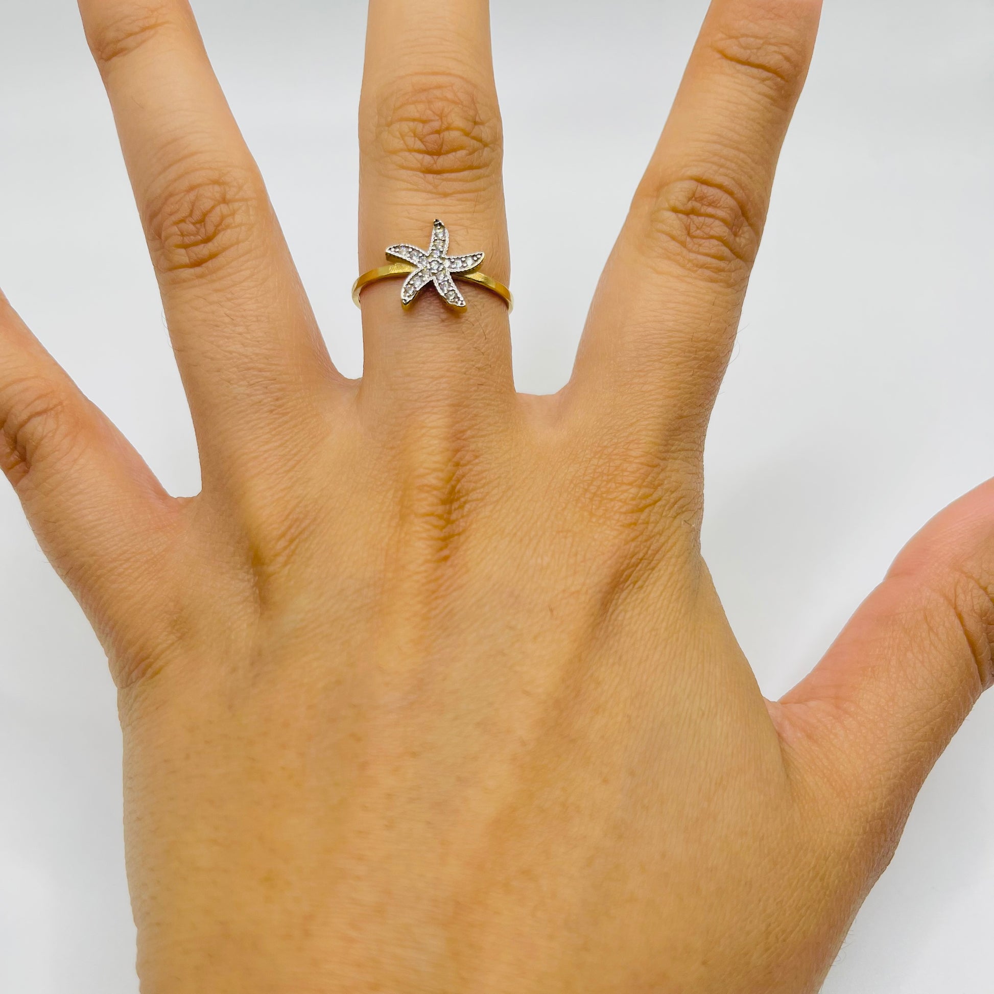 Gold CZ Starfish Ring