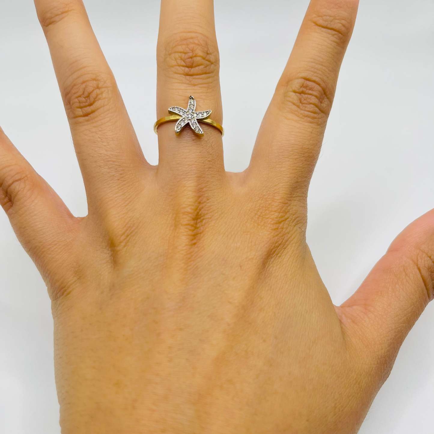 Gold CZ Starfish Ring