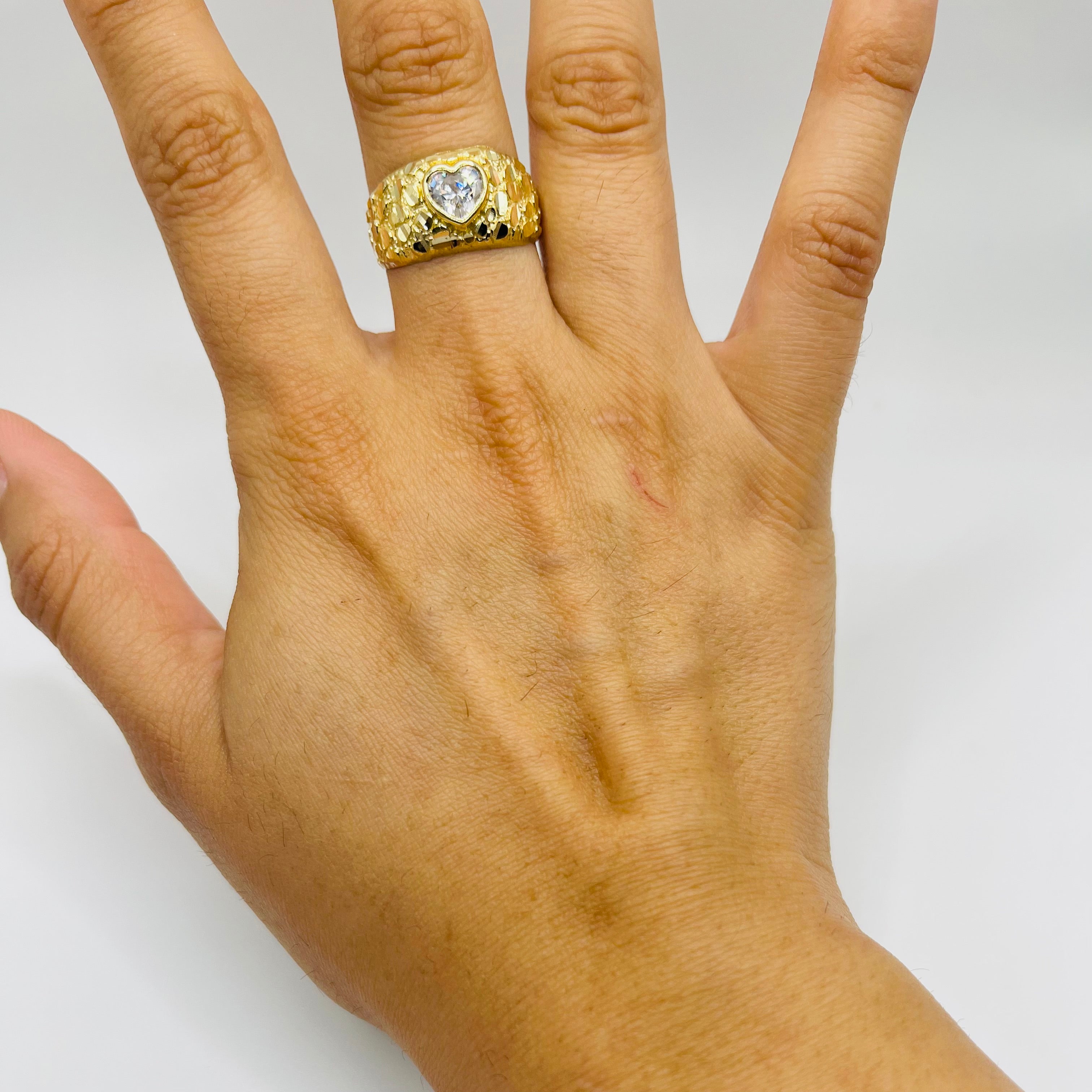 Gold Nugget Cz Heart Ring
