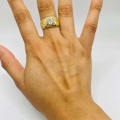 Gold Nugget Cz Heart Ring