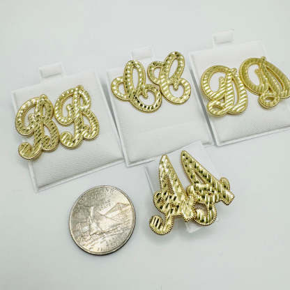 Nugget Diamond Cut Cursive Initial Earrings Personalized Initial Stud Earrings