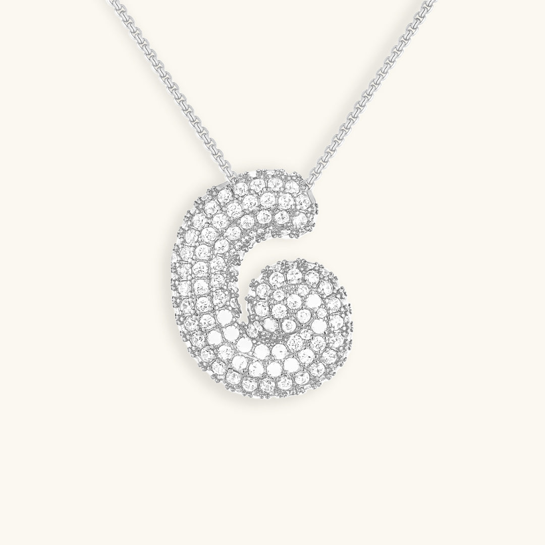 Bubble Initial Diamond Necklace Custom Letter Necklace