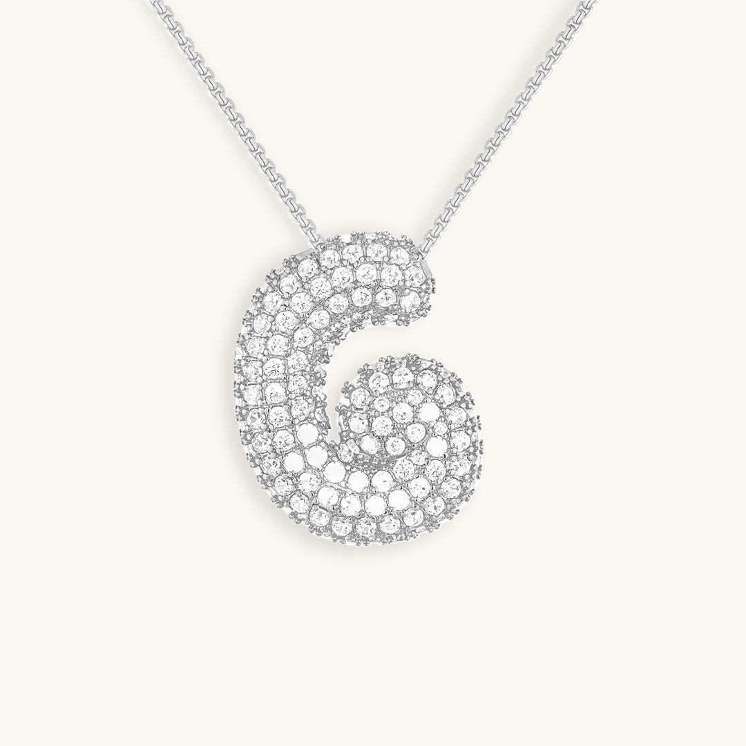 Bubble Initial Diamond Necklace Custom Letter Necklace