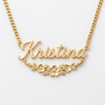 Personalized Sweet Cherry Blossoms Nameplate Necklace