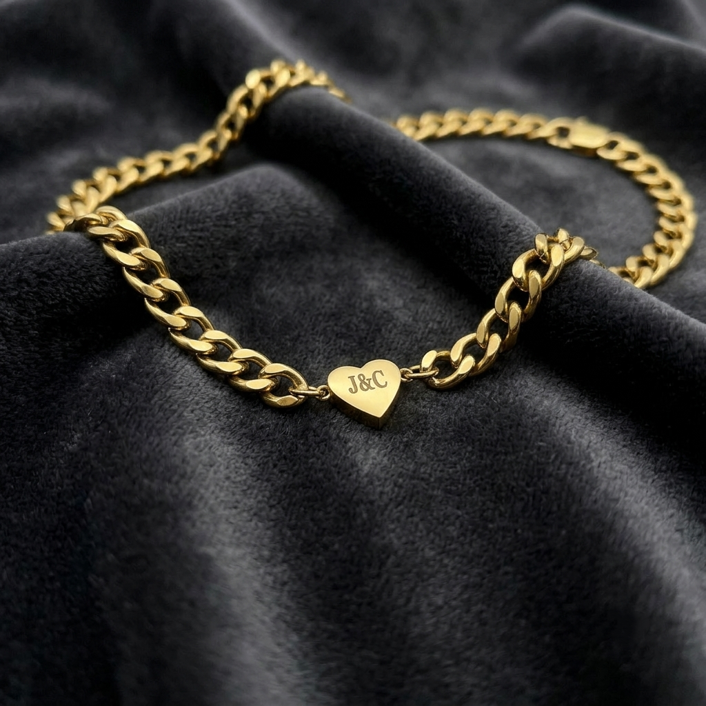 Custom Heart Engraveing Couple Two Initials Necklace Choker