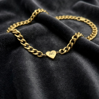 Custom Heart Engraveing Couple Two Initials Necklace Choker