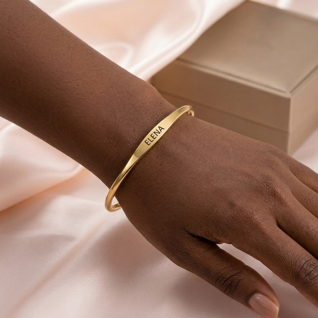 Custom Engraved Name Open Cuff Bangle Bracelet