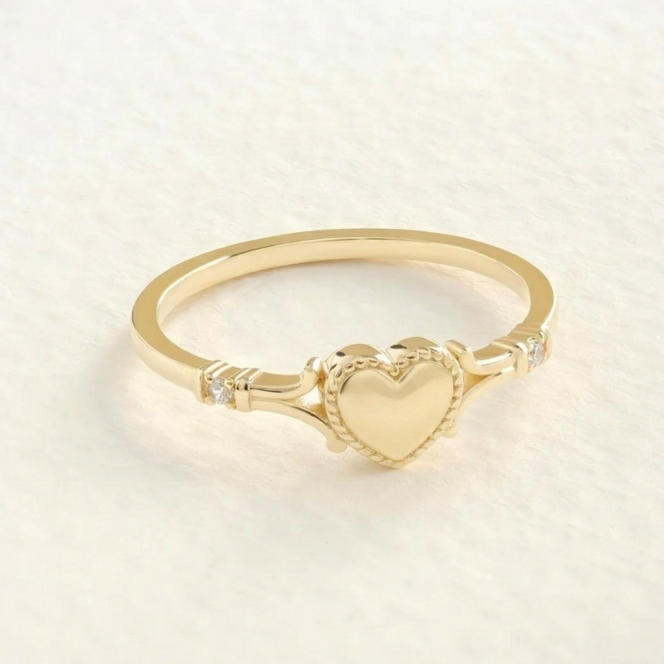 Gold Plated Zirconia Heart Ring Promise Ring