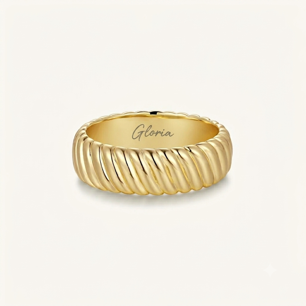 Engraved Twist Band Ring Minimalist Stackable Twist Ring
