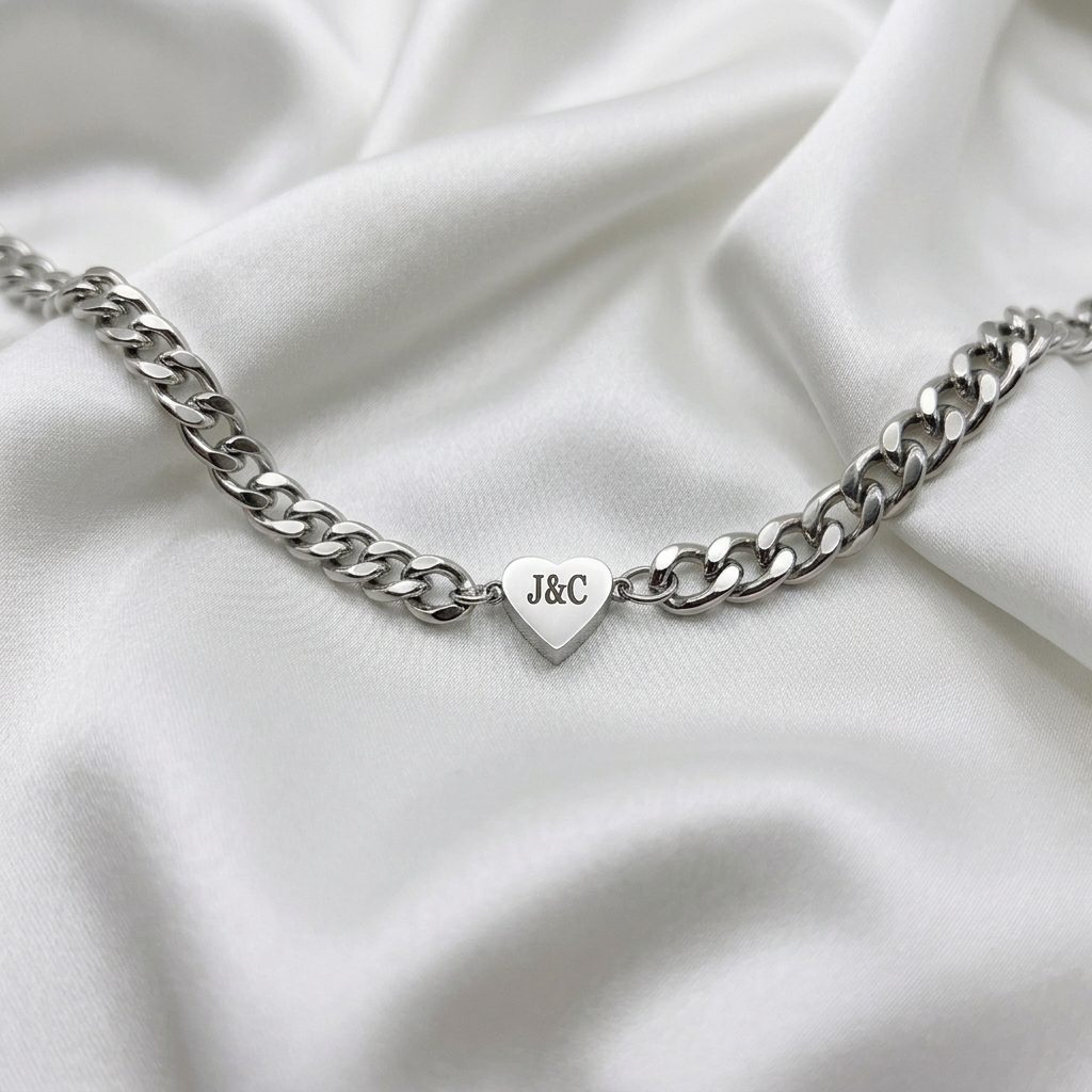 Custom Heart Engraveing Couple Two Initials Necklace Choker