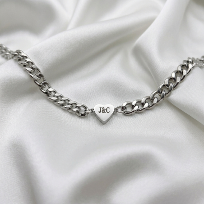 Custom Heart Engraveing Couple Two Initials Necklace Choker