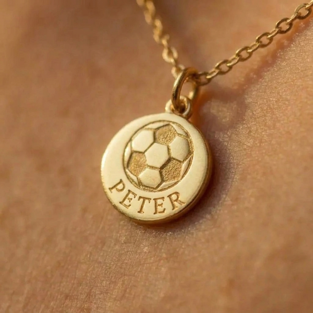 Custom Soccer Engraved Name Circle Pendant Necklace Football Necklace