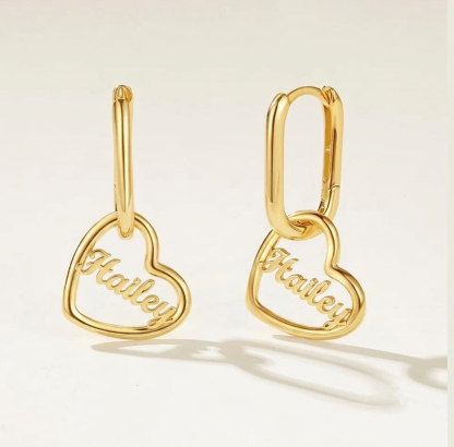 Gold Plated Heart Name Custom Dangle Earrings