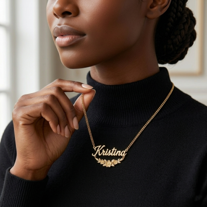 Personalized Sweet Cherry Blossoms Nameplate Necklace
