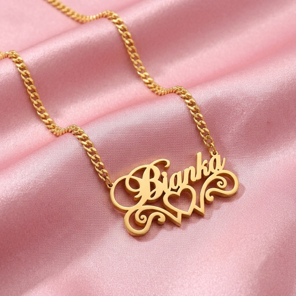 Personalized Wings Heart Name Necklace Gold Plated