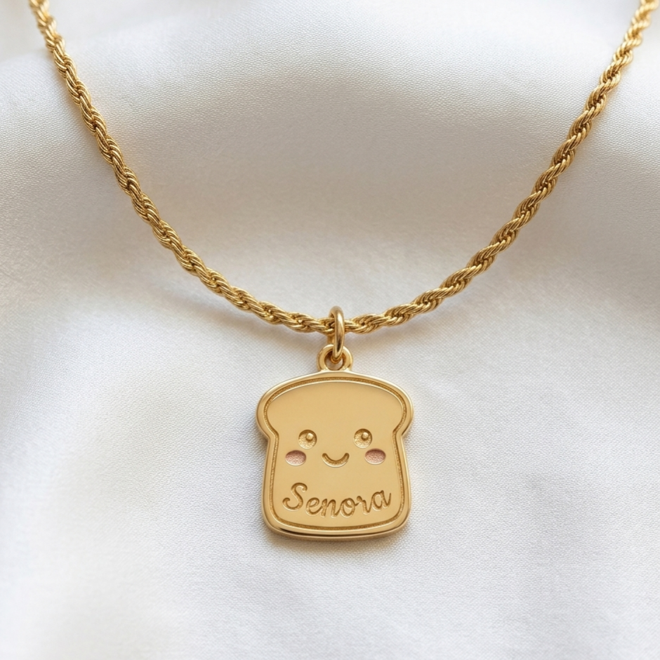 Cute Toast Engraved Name Pendant Personalized Necklace