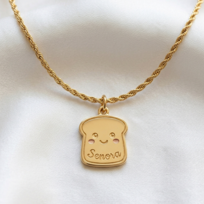 Cute Toast Engraved Name Pendant Personalized Necklace