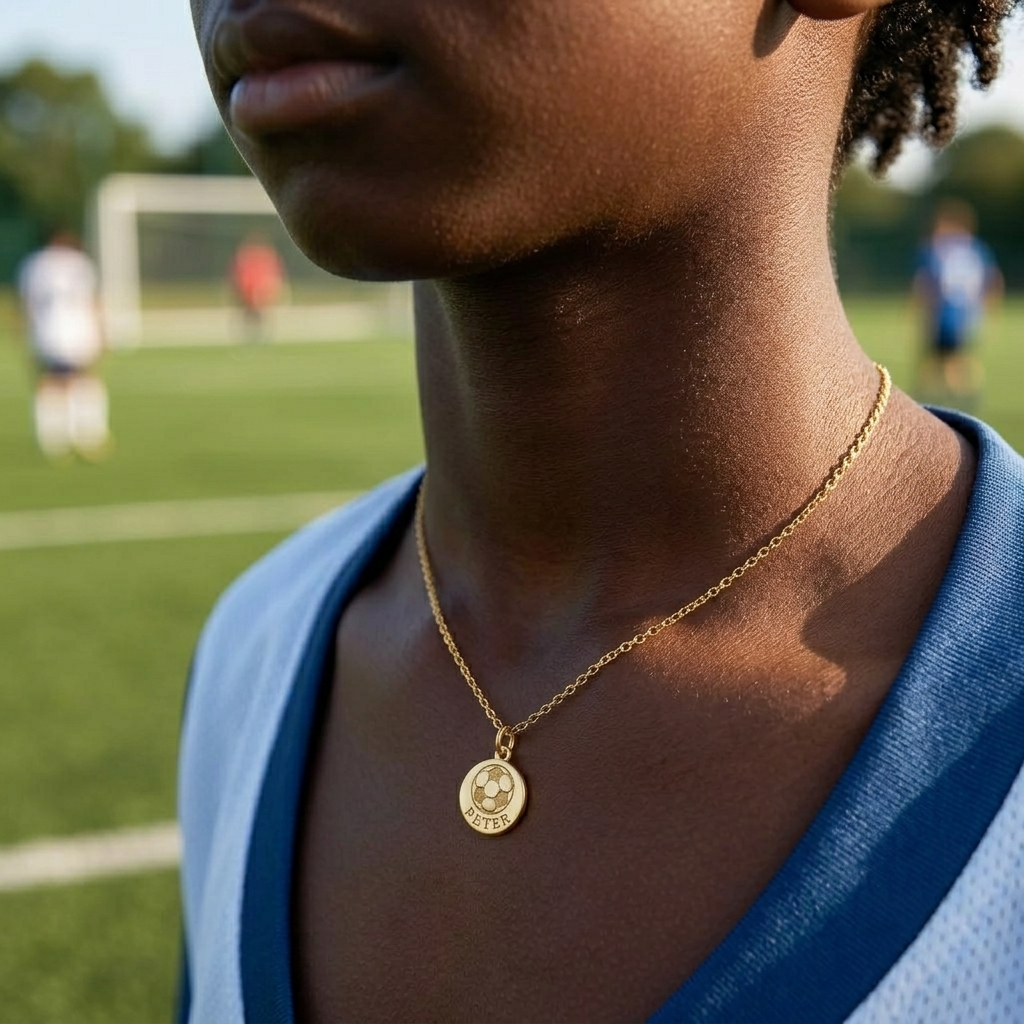 Custom Soccer Engraved Name Circle Pendant Necklace Football Necklace 