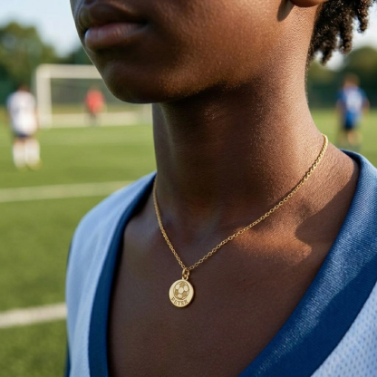 Custom Soccer Engraved Name Circle Pendant Necklace Football Necklace 