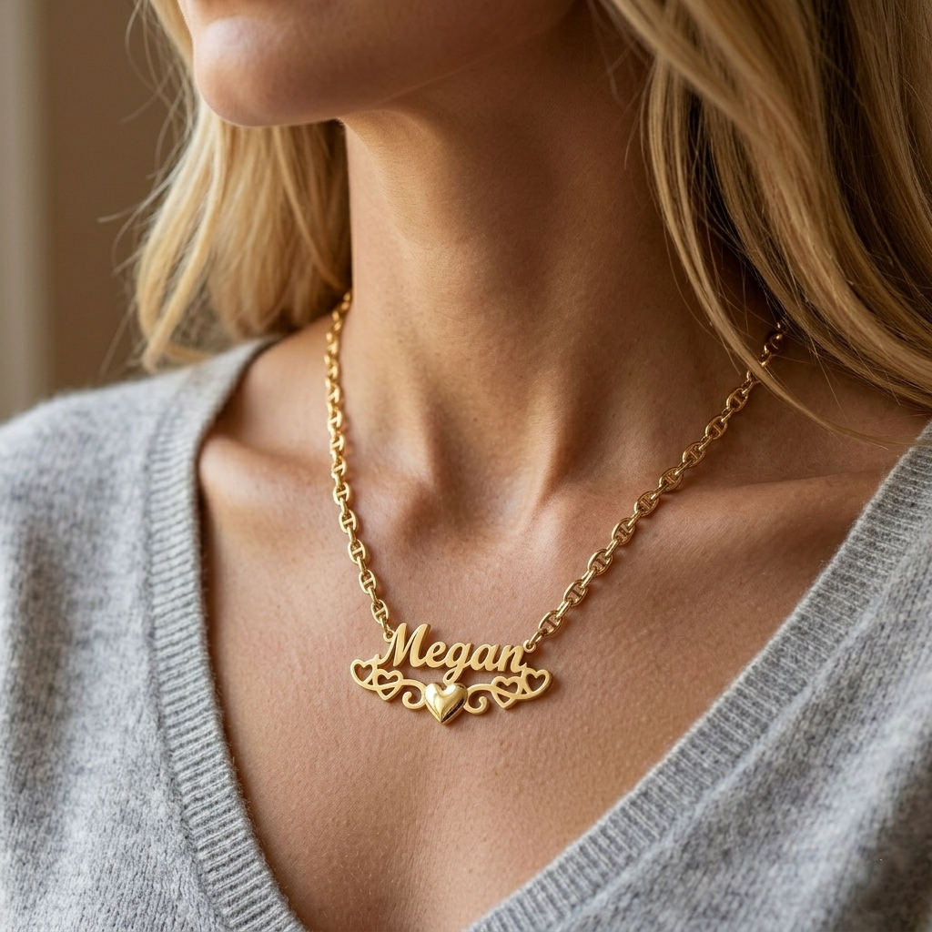 Mariner Chain Love Hearts Name Necklace Personalized Necklace