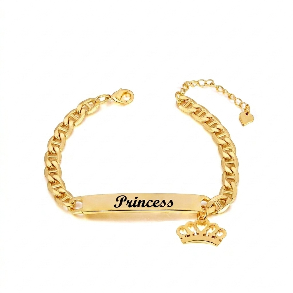 Marine Chain Personalized Crown Pendant Engraved Name Bracelet