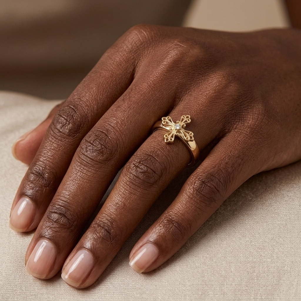 Zirconia Cross Engraved Name Ring Faith Ring