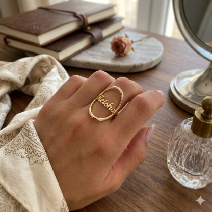Vintage Gold Plated Metal Oval Name Ring