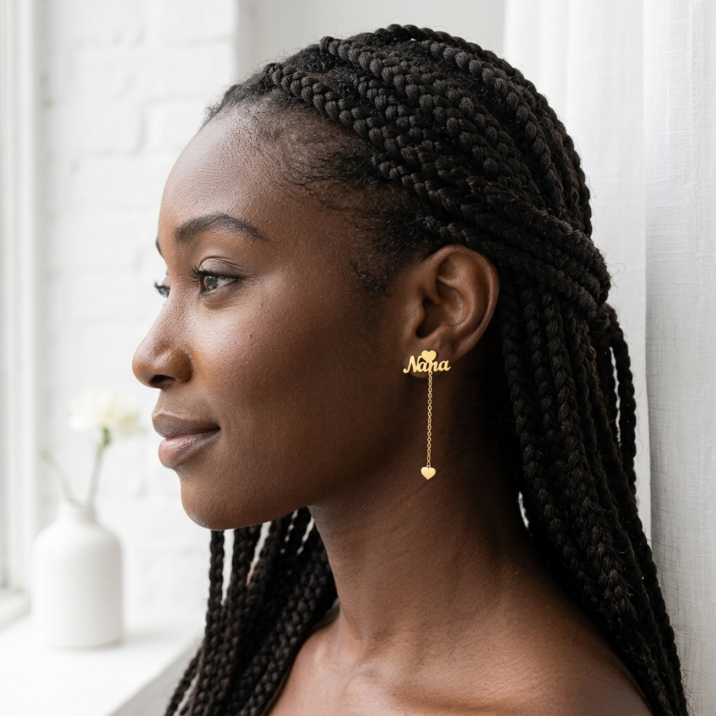 Personalized Heart Nameplate Stud Earrings Dangle Drop Earrings